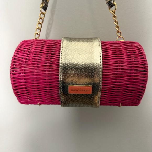 Lilly Pulitzer Rattan Purse Bag Pink Gold - Picture 7 of 13